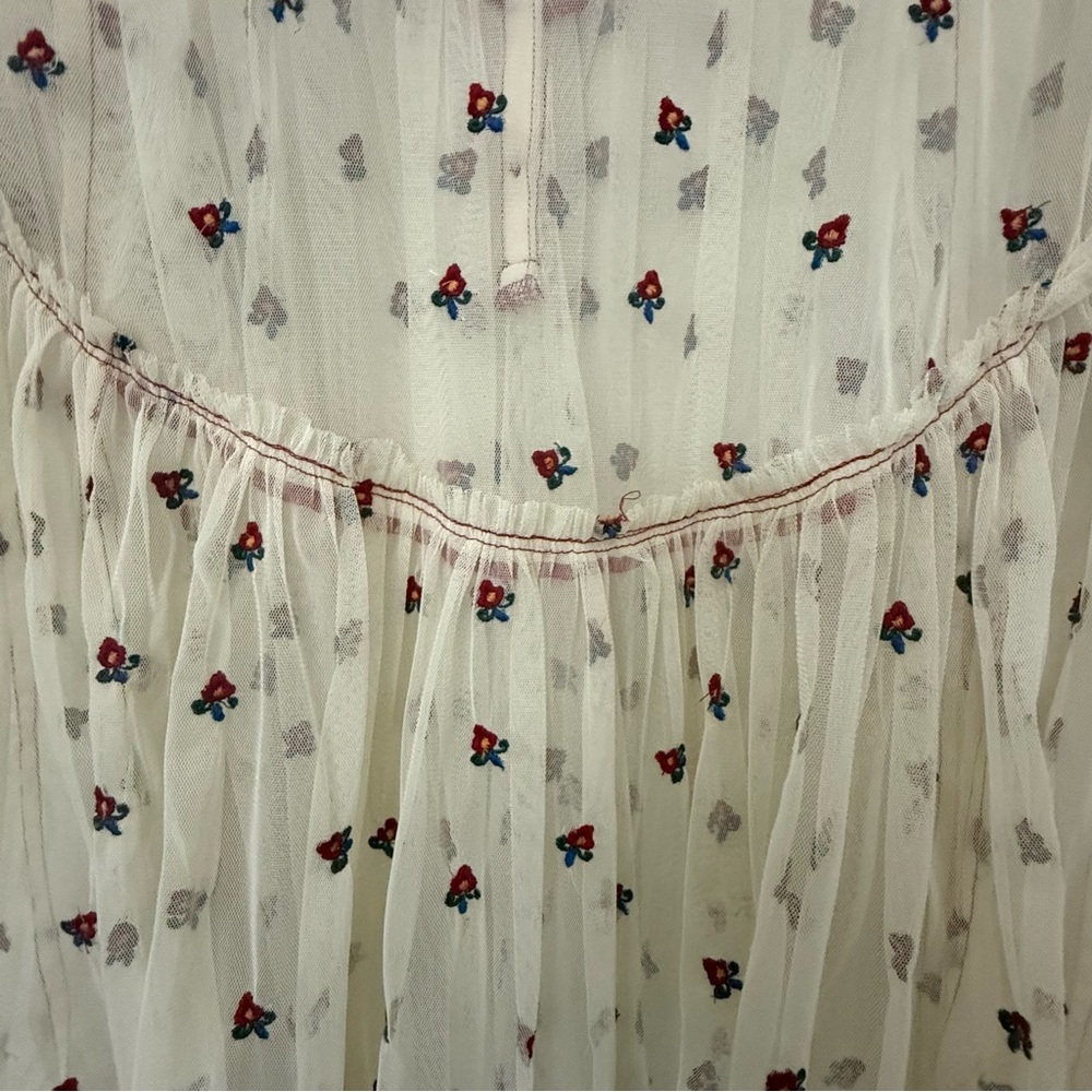 Free People Folklore Frock Dress XS Cream Sheer Embroidered Floral Boho Babydoll - Picture 8 of 8